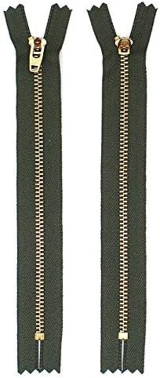 Brass Jeans/Pants YKK #4.5 Zippers - Color Olive Green (2 Zippers Per Pack) (7" Inches)